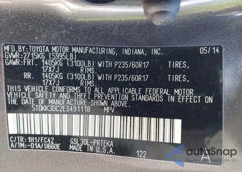 2014 Toyota Sienna Le V6 8 Passenger z USA, uszkodzony, nr VIN 5TDKK3DC2ES491118